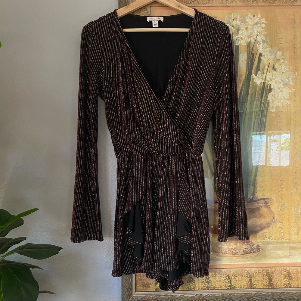Topshop Romper Womens Purple Gold Glitter Stripe Party Faux Wrap Evening Size 8
